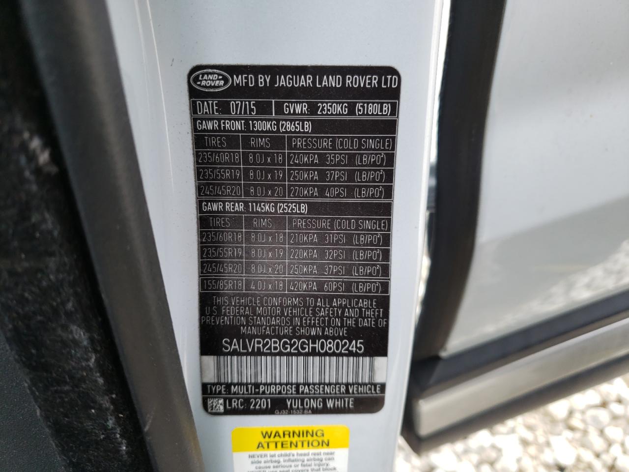 Photo 10 from auction – 2016 LAND ROVER RANGE ROVE with VIN SALVR2BG2GH080245