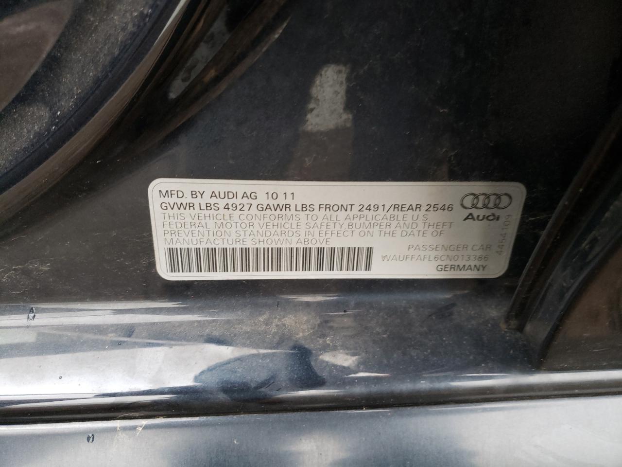 Photo 10 from auction – 2012 AUDI A4 PREMIUM with VIN WAUFFAFL6CN013386