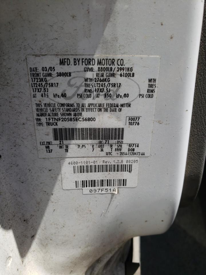 Photo 10 from auction – 2005 FORD F250 SUPER with VIN 1FTNF20585EC56800