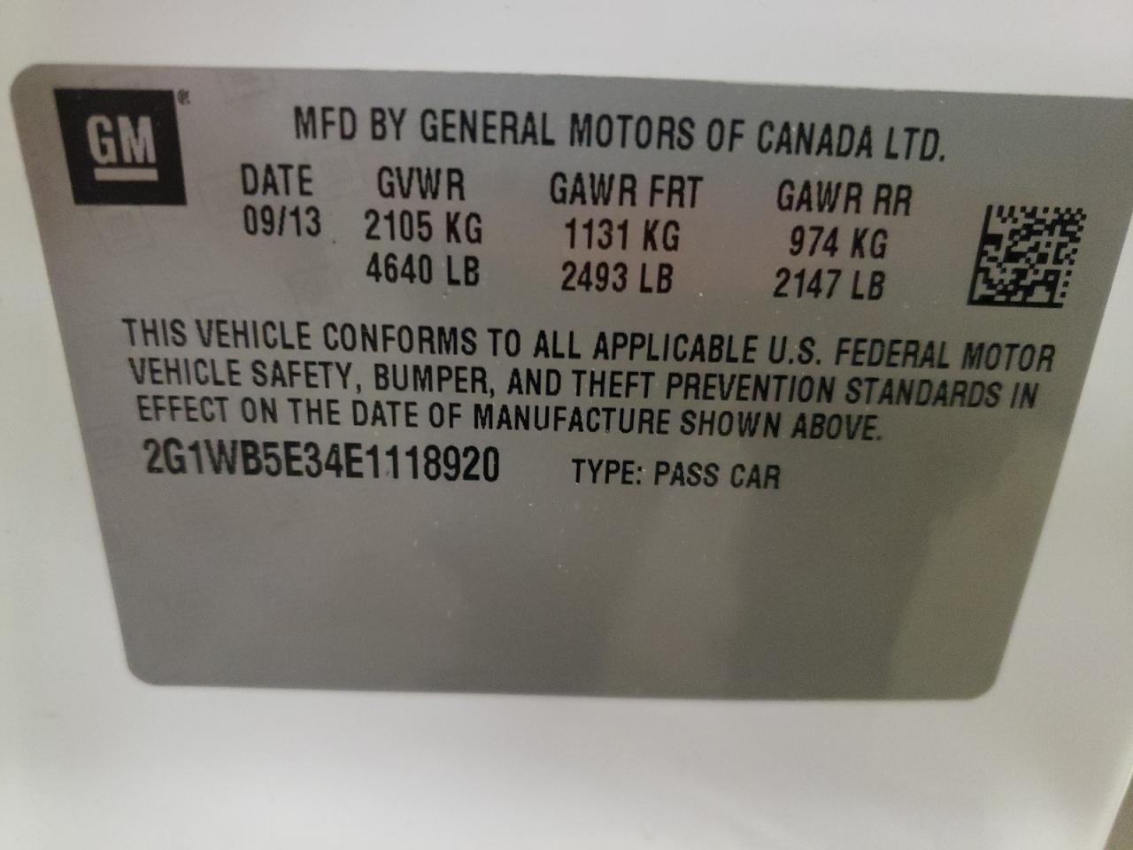 Photo 10 from auction – 2014 CHEVROLET IMPALA LIM with VIN 2G1WB5E34E1118920