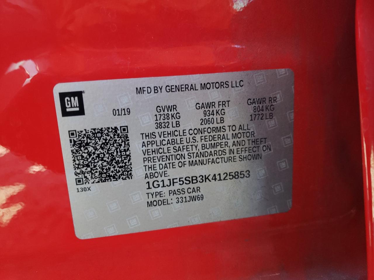 Photo 10 from auction – 2019 CHEVROLET SONIC PREM with VIN 1G1JF5SB3K4125853
