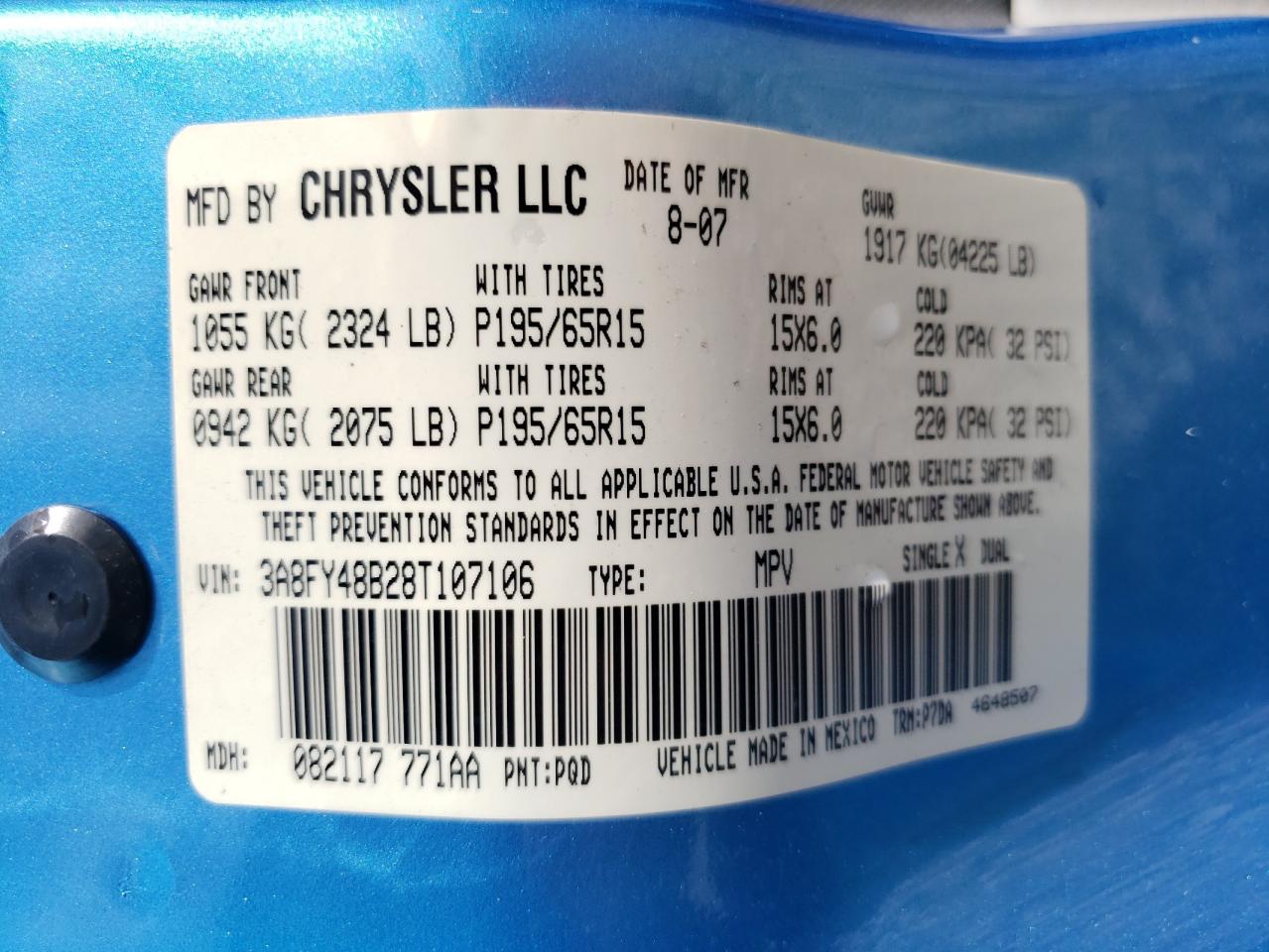 Photo 10 from auction – 2008 CHRYSLER PT CRUISER with VIN 3A8FY48B28T107106