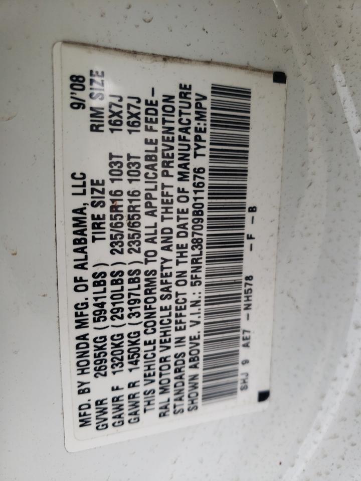 Photo 10 from auction – 2009 HONDA ODYSSEY EX with VIN 5FNRL38709B011676
