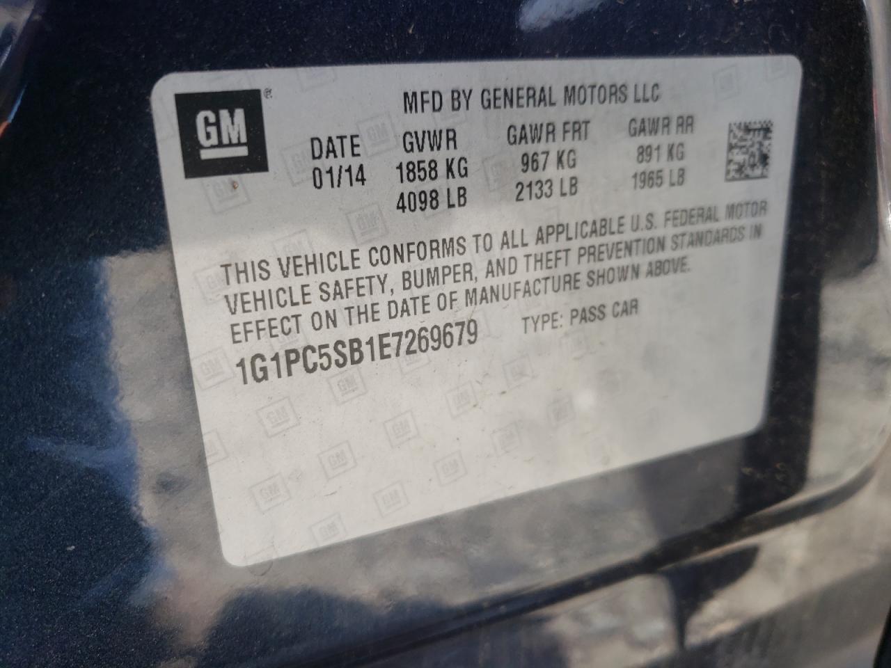 Photo 10 from auction – 2014 CHEVROLET CRUZE LT with VIN 1G1PC5SB1E7269679