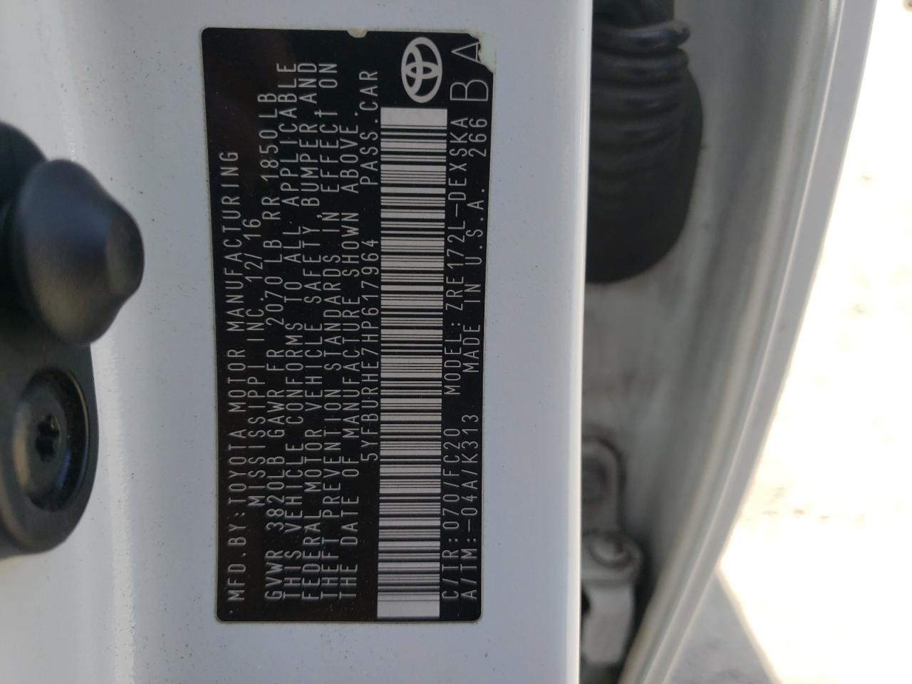 Photo 10 from auction – 2017 TOYOTA COROLLA L with VIN 5YFBURHE7HP617964