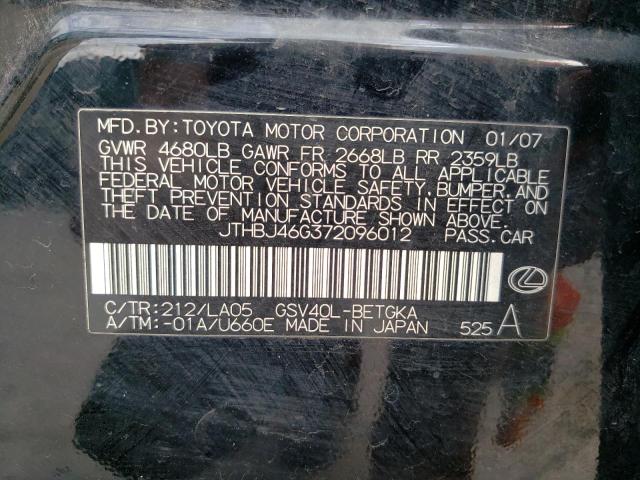 Photo 10 from auction – 2007 LEXUS ES 350 with VIN JTHBJ46G372096012