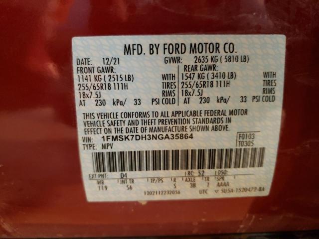 Photo 10 from auction – 2022 FORD EXPLORER X with VIN 1FMSK7DH3NGA35864