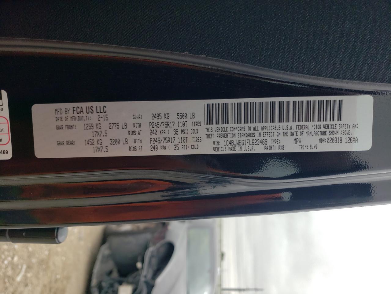 Photo 10 from auction – 2015 JEEP WRANGLER U with VIN 1C4BJWEG1FL623469