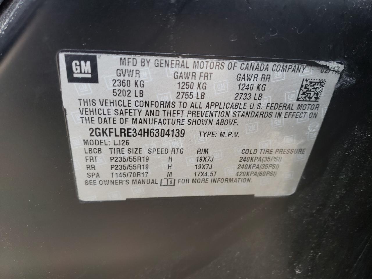 Photo 10 from auction – 2017 GMC TERRAIN DE with VIN 2GKFLRE34H6304139