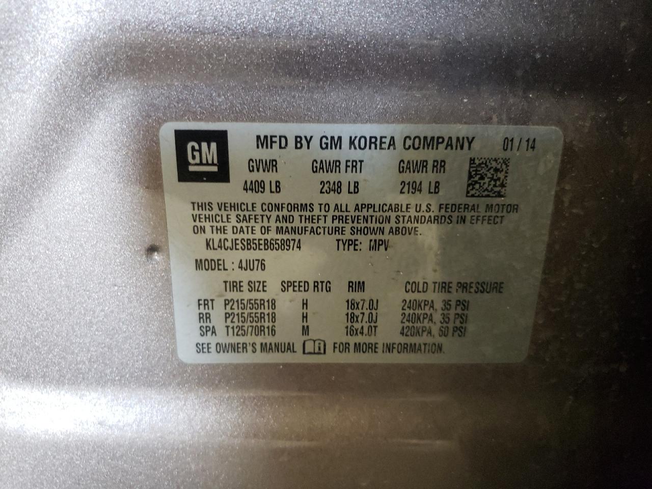 Photo 10 from auction – 2014 BUICK ENCORE with VIN KL4CJESB5EB658974