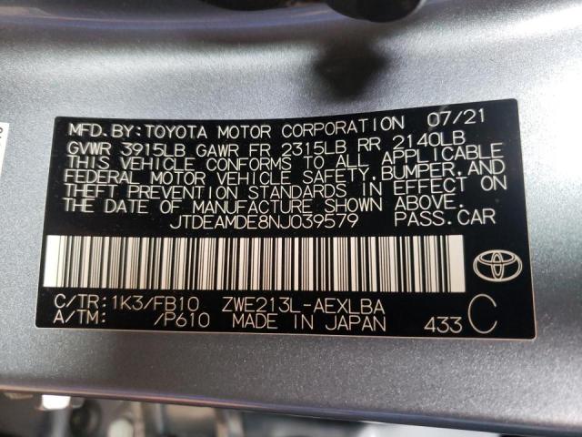 Photo 10 from auction – 2022 TOYOTA COROLLA LE with VIN JTDEAMDE8NJ039579