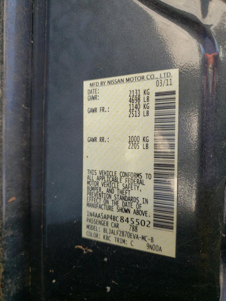 Photo 10 from auction – 2011 NISSAN MAXIMA S with VIN 1N4AA5AP4BC845502