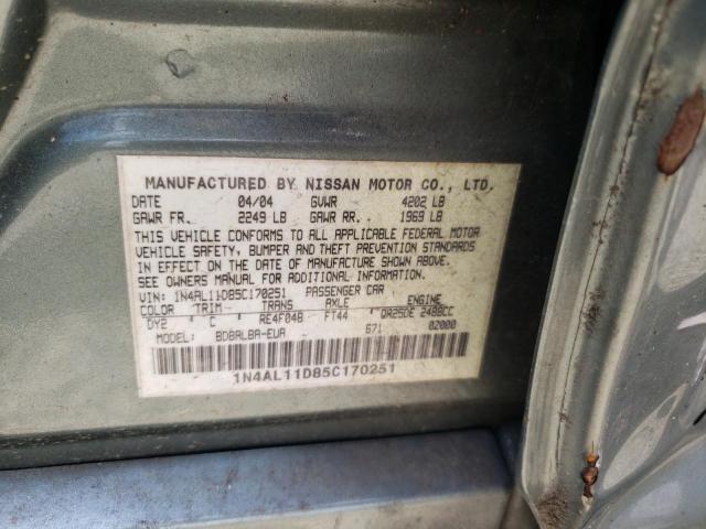 Photo 10 from auction – 2005 NISSAN ALTIMA S with VIN 1N4AL11D85C170251