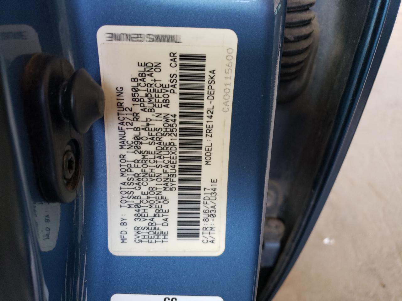 Photo 10 from auction – 2013 TOYOTA COROLLA BA with VIN 5YFBU4EEXDP125544
