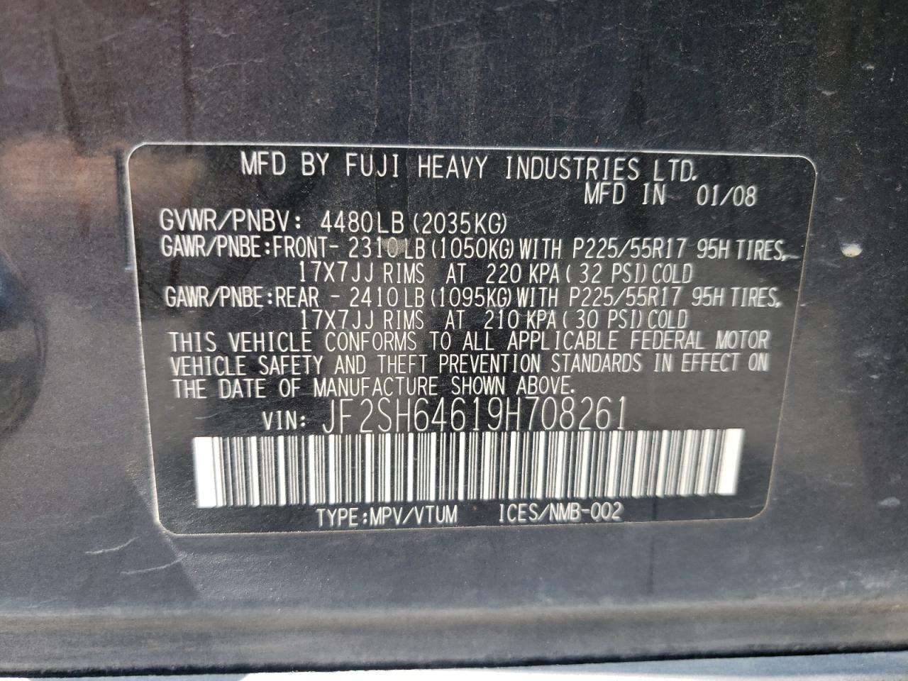 Photo 10 from auction – 2009 SUBARU FORESTER 2 with VIN JF2SH64619H708261