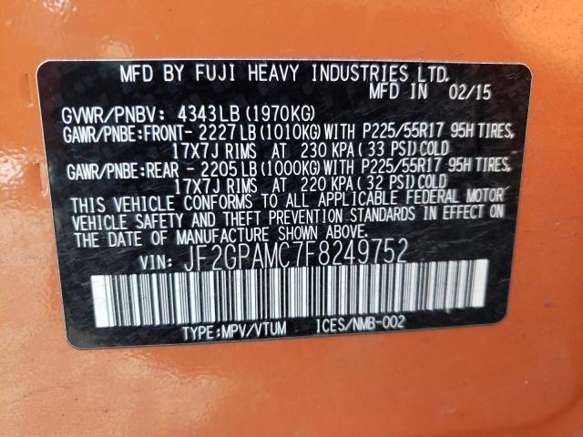 Photo 10 from auction – 2015 SUBARU XV CROSSTR with VIN JF2GPAMC7F8249752
