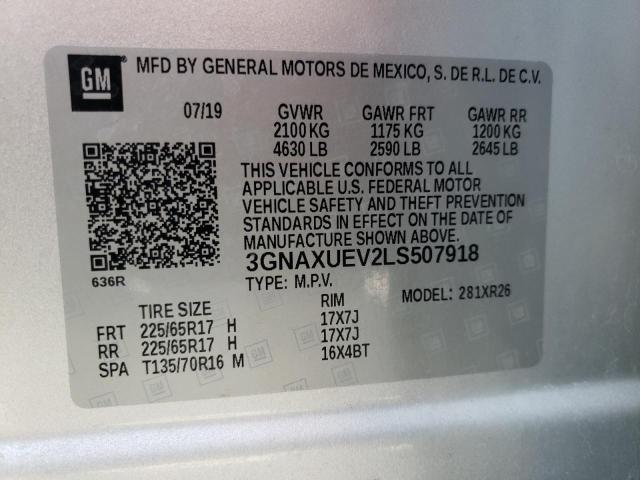 Photo 10 from auction – 2020 CHEVROLET EQUINOX LT with VIN 3GNAXUEV2LS507918