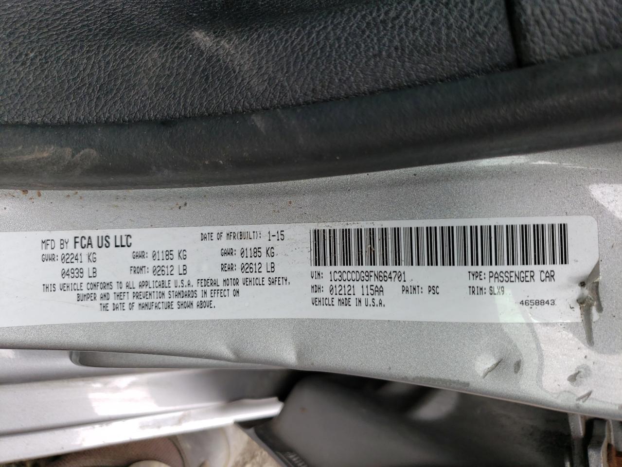 Photo 10 from auction – 2015 CHRYSLER 200 S with VIN 1C3CCCDG9FN664701