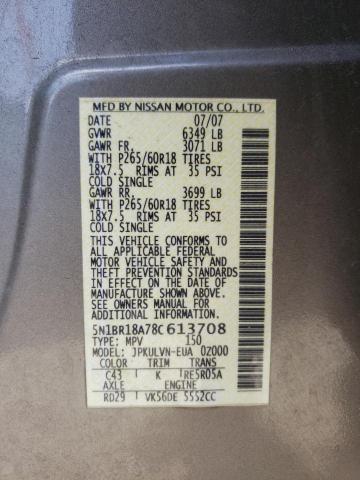 Foto 10 de la subasta – 2008 NISSAN PATHFINDER con VIN 5N1BR18A78C613708