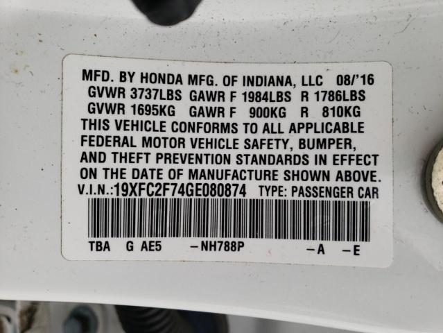 Photo 10 from auction – 2016 HONDA CIVIC EX with VIN 19XFC2F74GE080874