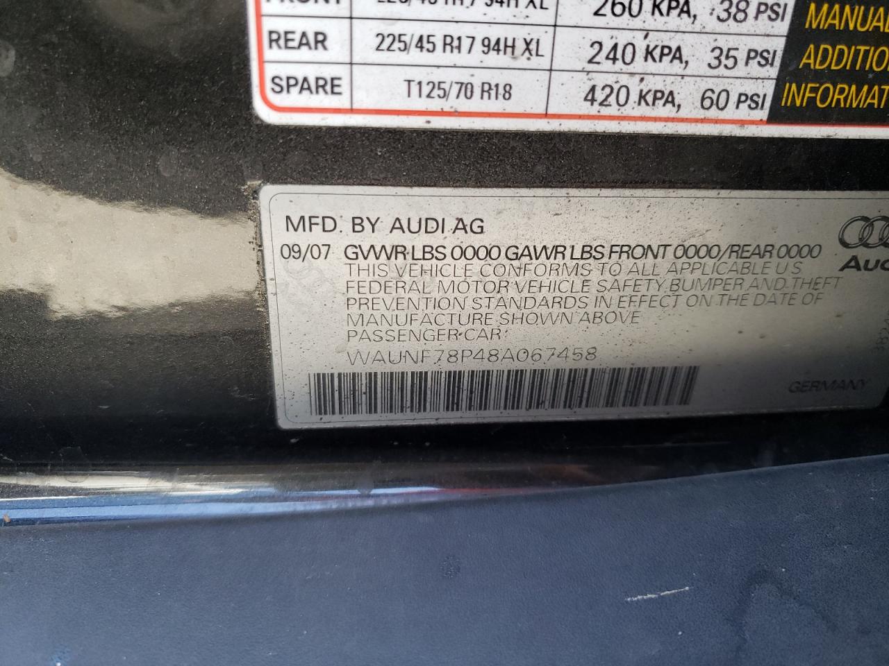 Photo 10 from auction – 2008 AUDI A3 2.0 PRE with VIN WAUNF78P48A067458
