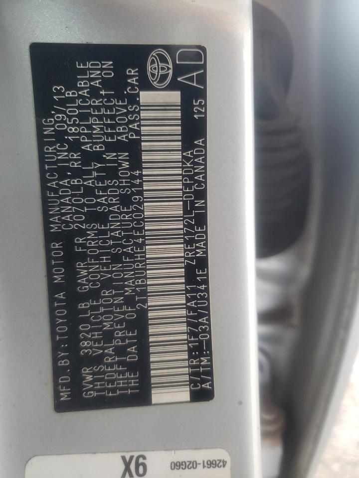 Photo 10 from auction – 2014 TOYOTA COROLLA L with VIN 2T1BURHE4EC029144