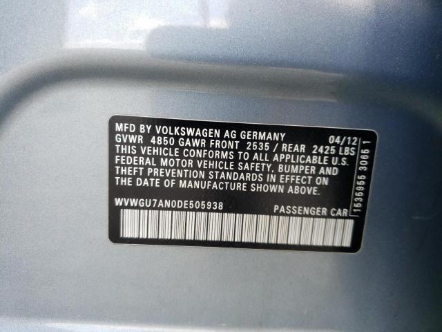 VOLKSWAGEN CC VR6 4MO 2013 with VIN WVWGU7AN0DE505938 - Photo from auction