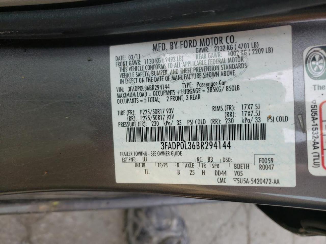 Photo 10 from auction – 2011 FORD FUSION HYB with VIN 3FADP0L36BR294144
