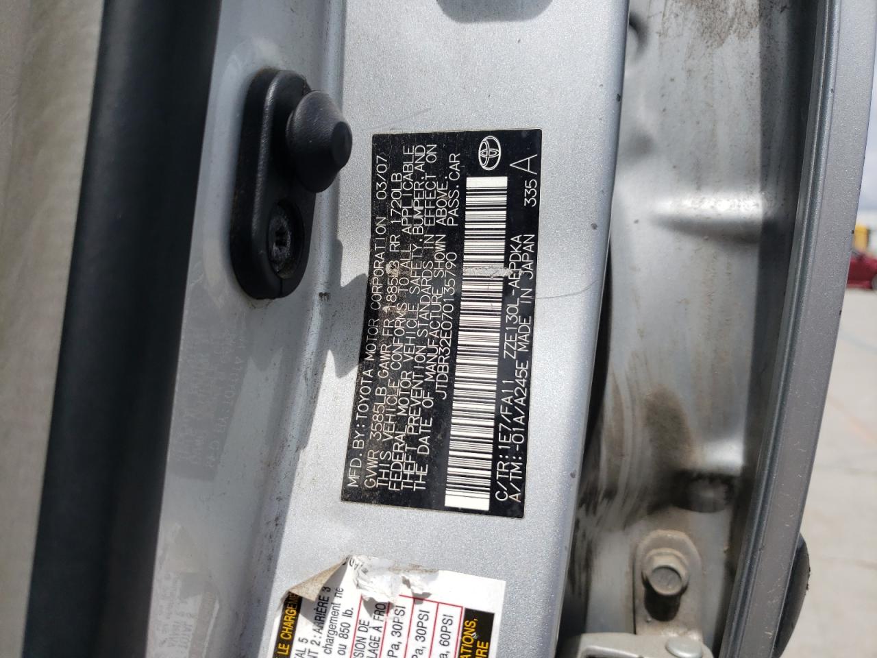 صورة رقم 10 من المزاد - 2007 TOYOTA COROLLA CE مع VIN JTDBR32E070135790