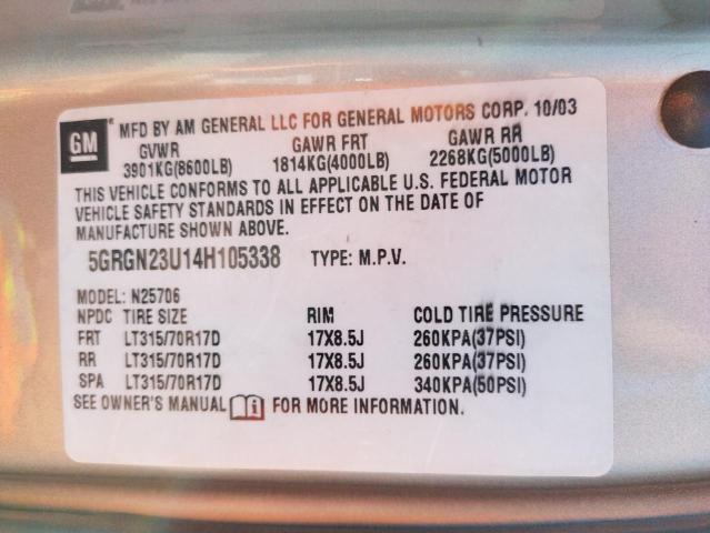 Photo 10 from auction – 2004 HUMMER H2 with VIN 5GRGN23U14H105338