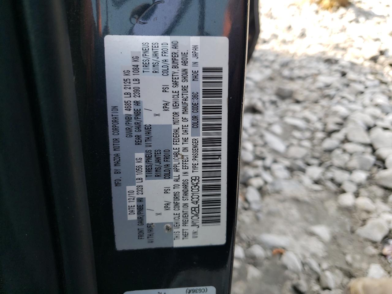 Photo 10 from auction – 2012 MAZDA 5 with VIN JM1CW2BL4C0103439