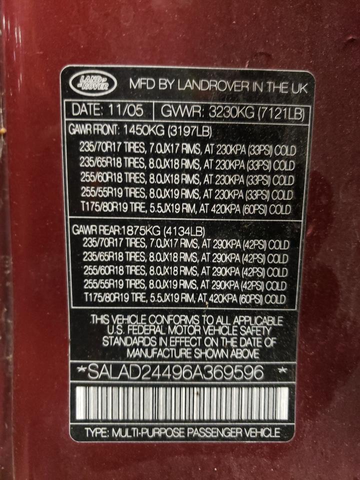 Photo 10 from auction – 2006 LAND ROVER LR3 SE with VIN SALAD24496A369596