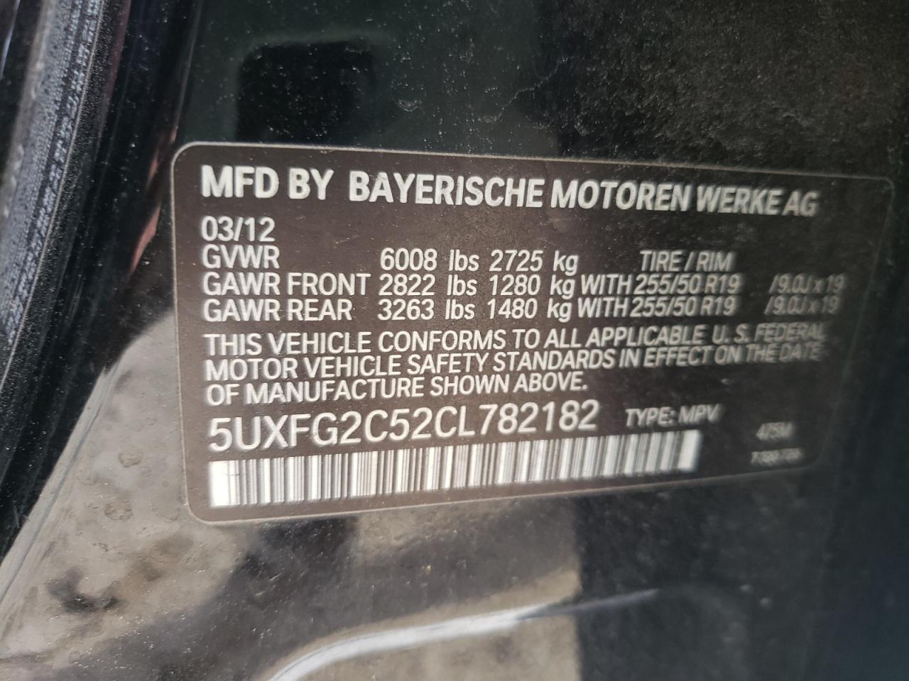Photo 10 from auction – 2012 BMW X6 XDRIVE3 with VIN 5UXFG2C52CL782182