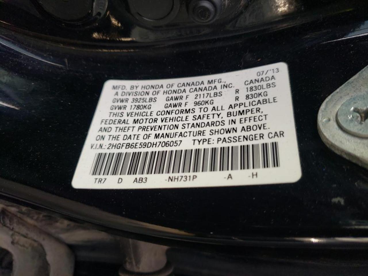 Photo 10 from auction – 2013 HONDA CIVIC SI with VIN 2HGFB6E59DH706057