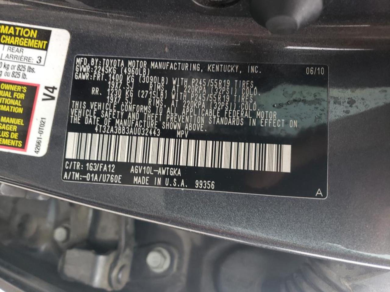 Photo 10 from auction – 2010 TOYOTA VENZA with VIN 4T3ZA3BB3AU032443