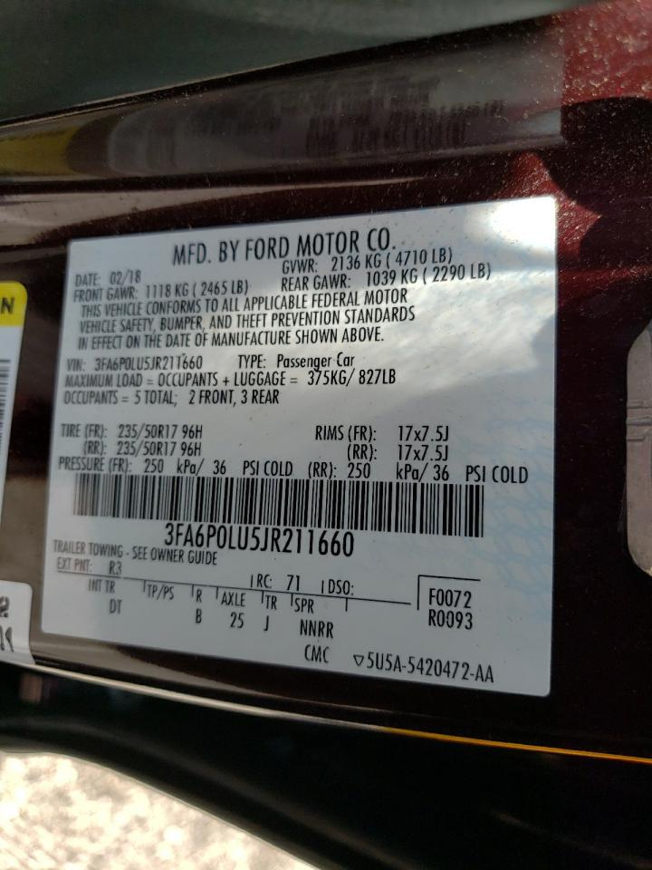 Photo 10 from auction – 2018 FORD FUSION SE with VIN 3FA6P0LU5JR211660