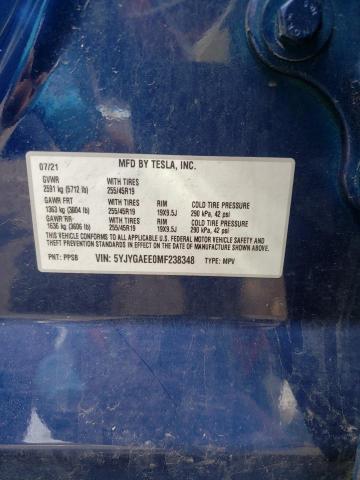 Photo 10 from auction – 2021 TESLA MODEL Y with VIN 5YJYGAEE0MF238348