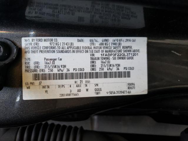 Photo 10 from auction – 2016 FORD FOCUS with VIN 1FADP3F22GL371201