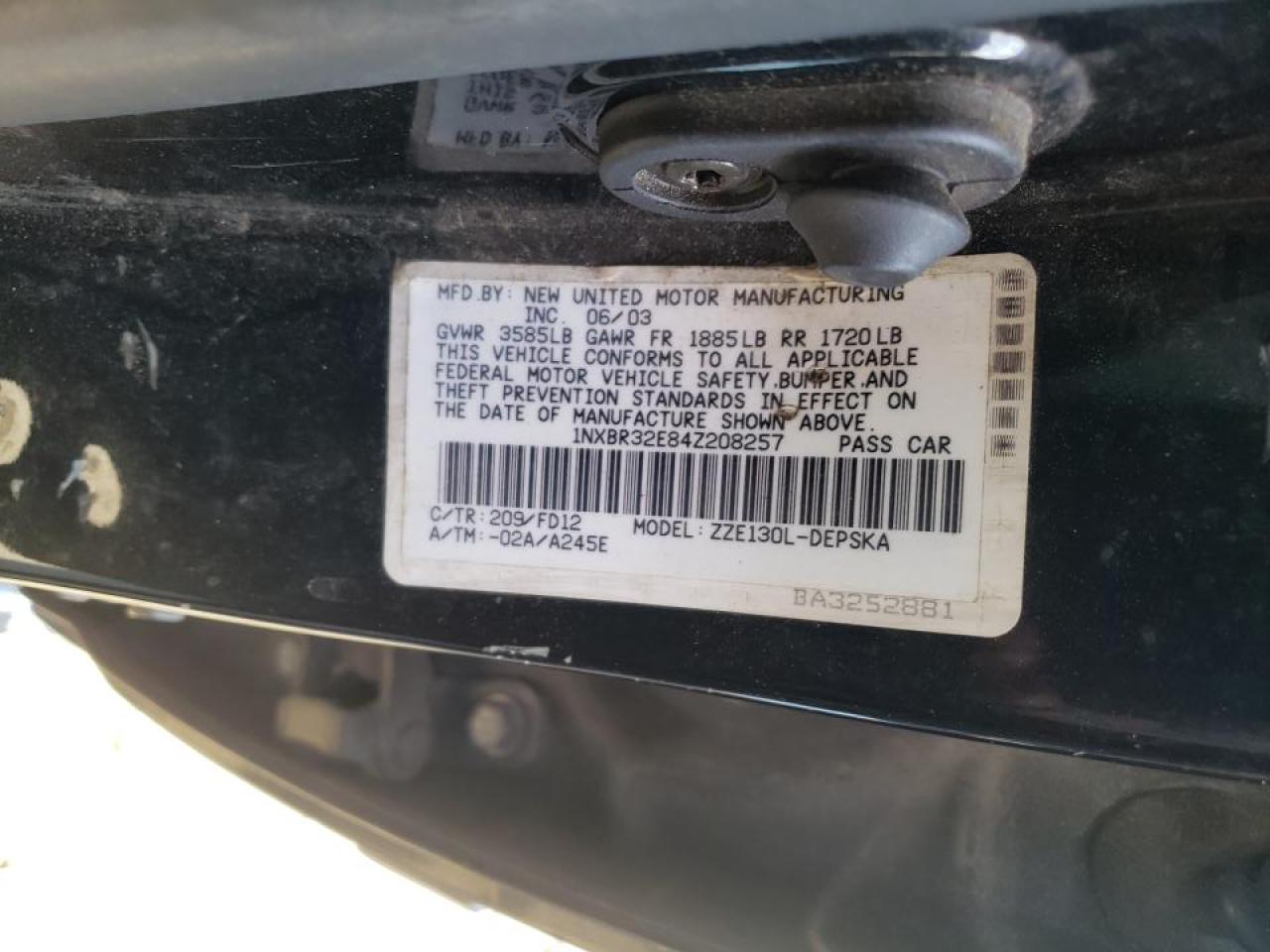 Photo 10 from auction – 2004 TOYOTA COROLLA CE with VIN 1NXBR32E84Z208257
