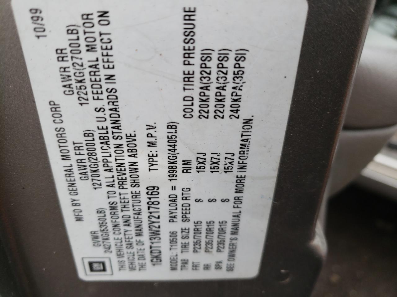Photo 10 from auction – 2000 GMC JIMMY / EN with VIN 1GKDT13W2Y2178169