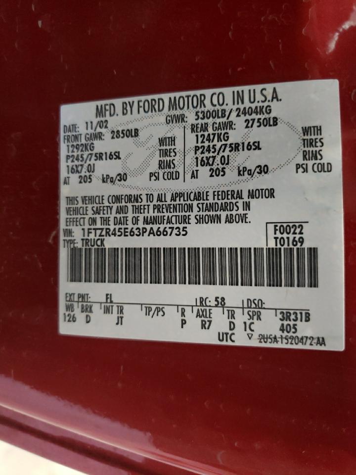 Photo 10 from auction – 2003 FORD RANGER SUP with VIN 1FTZR45E63PA66735