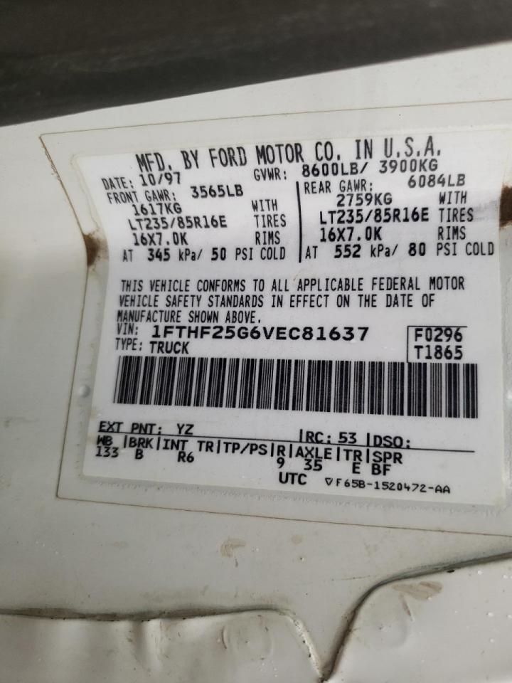 Photo 10 from auction – 1997 FORD F250 with VIN 1FTHF25G6VEC81637
