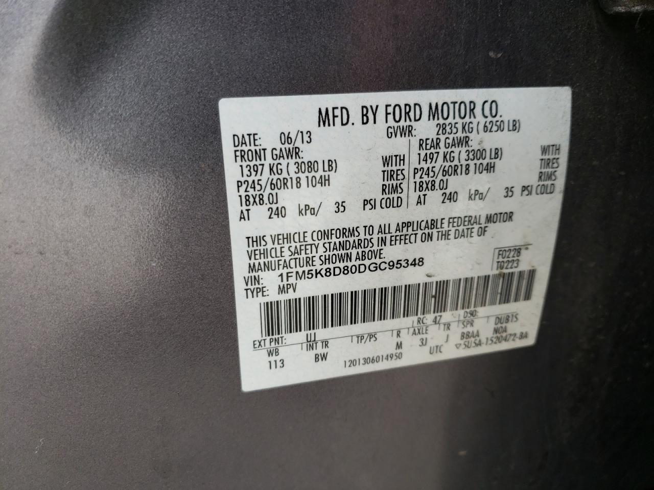 Photo 10 from auction – 2013 FORD EXPLORER X with VIN 1FM5K8D80DGC95348