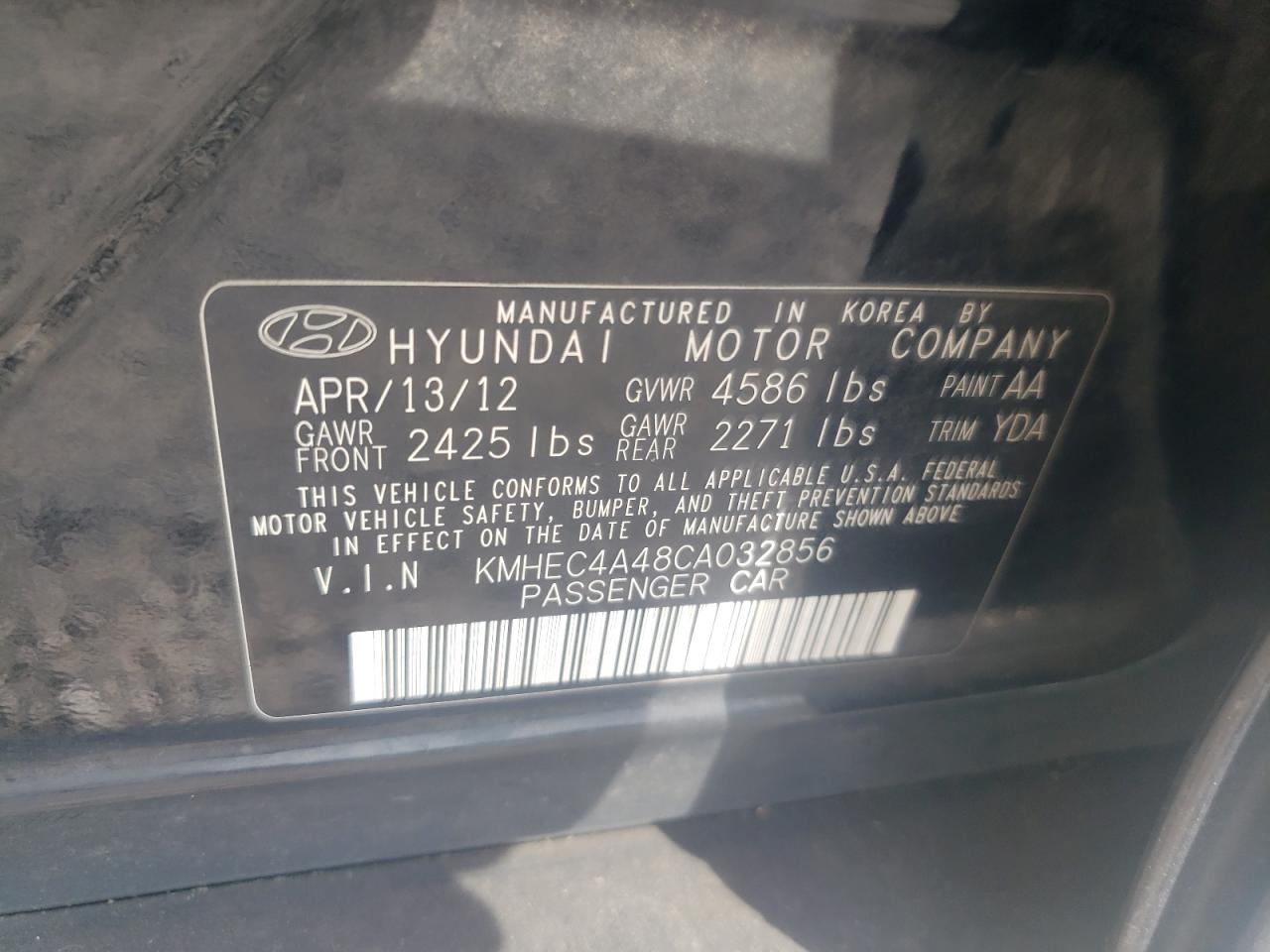 Zdjęcie 10 z aukcji – 2012 HYUNDAI SONATA HYB z VIN KMHEC4A48CA032856