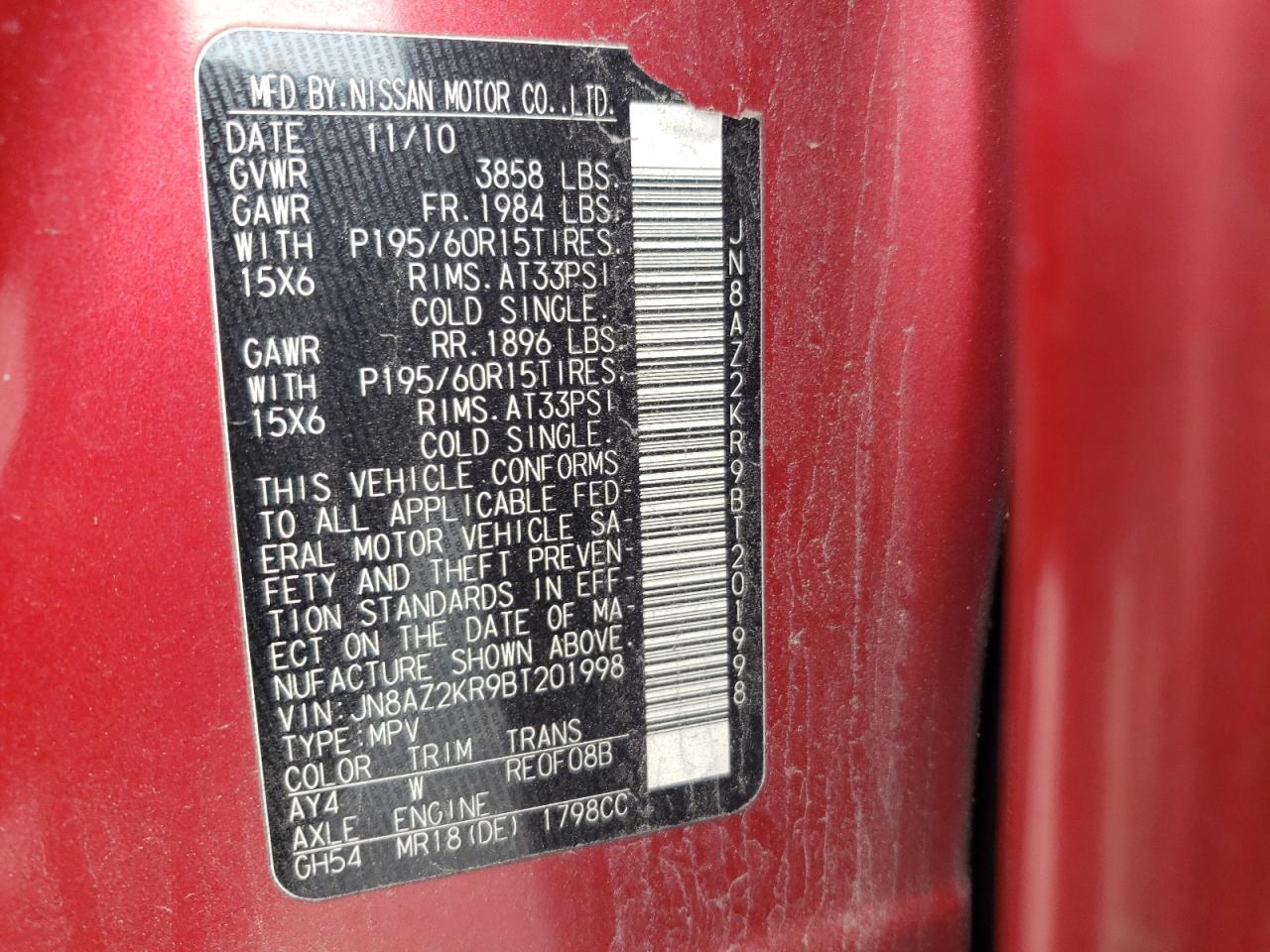 Photo 10 from auction – 2011 NISSAN CUBE BASE with VIN JN8AZ2KR9BT201998