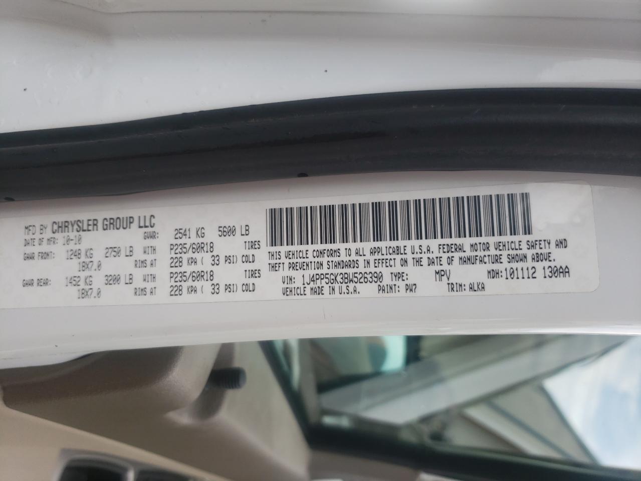 Photo 10 from auction – 2011 JEEP LIBERTY LI with VIN 1J4PP5GK3BW526390