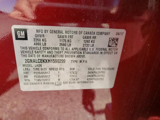 Photo 10 from auction – 2017 CHEVROLET EQUINOX LT with VIN 2GNALCEKXH1590299