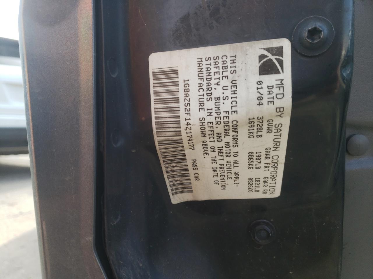 Photo 10 from auction – 2004 SATURN ION LEVEL with VIN 1G8AZ52F14Z174177