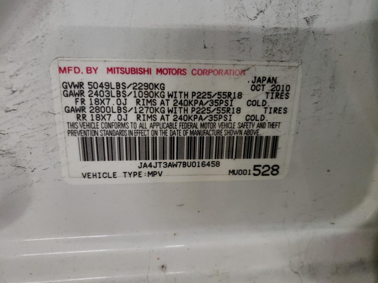 Photo 10 from auction – 2011 MITSUBISHI OUTLANDER with VIN JA4JT3AW7BU016458