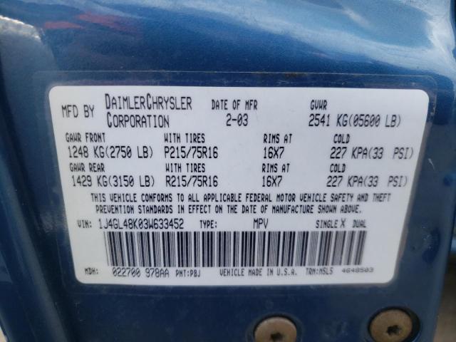 Photo 10 from auction – 2003 JEEP LIBERTY SP with VIN 1J4GL48K03W633452